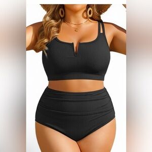 🆕Women Plus Size High Waisted Bikini - Ribbed Two Piece Swimsuit Tummy Control